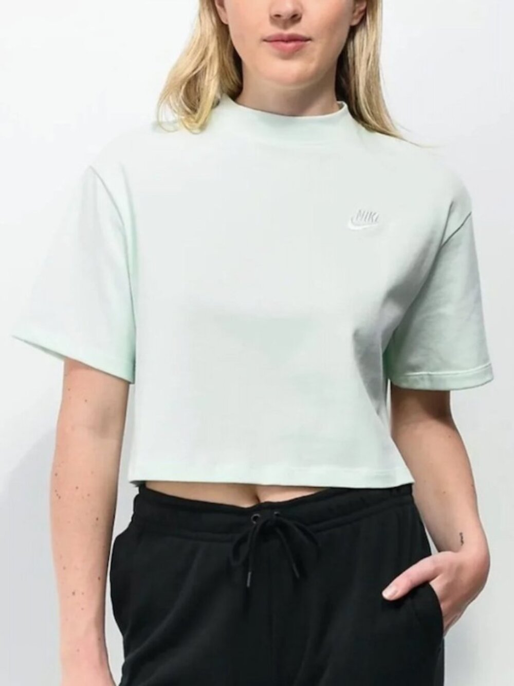 Nike Mint Green Cropped Tee with Embroidered Swoosh